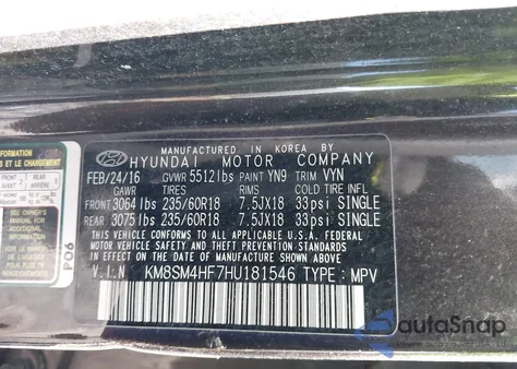 2017 Hyundai Santa Fe Se из США, поврежденный, VIN KM8SM4HF7HU181546